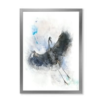 Designart 'Great Dark Blue Heron Bird Illustration' Farmhouse Framed Art Print