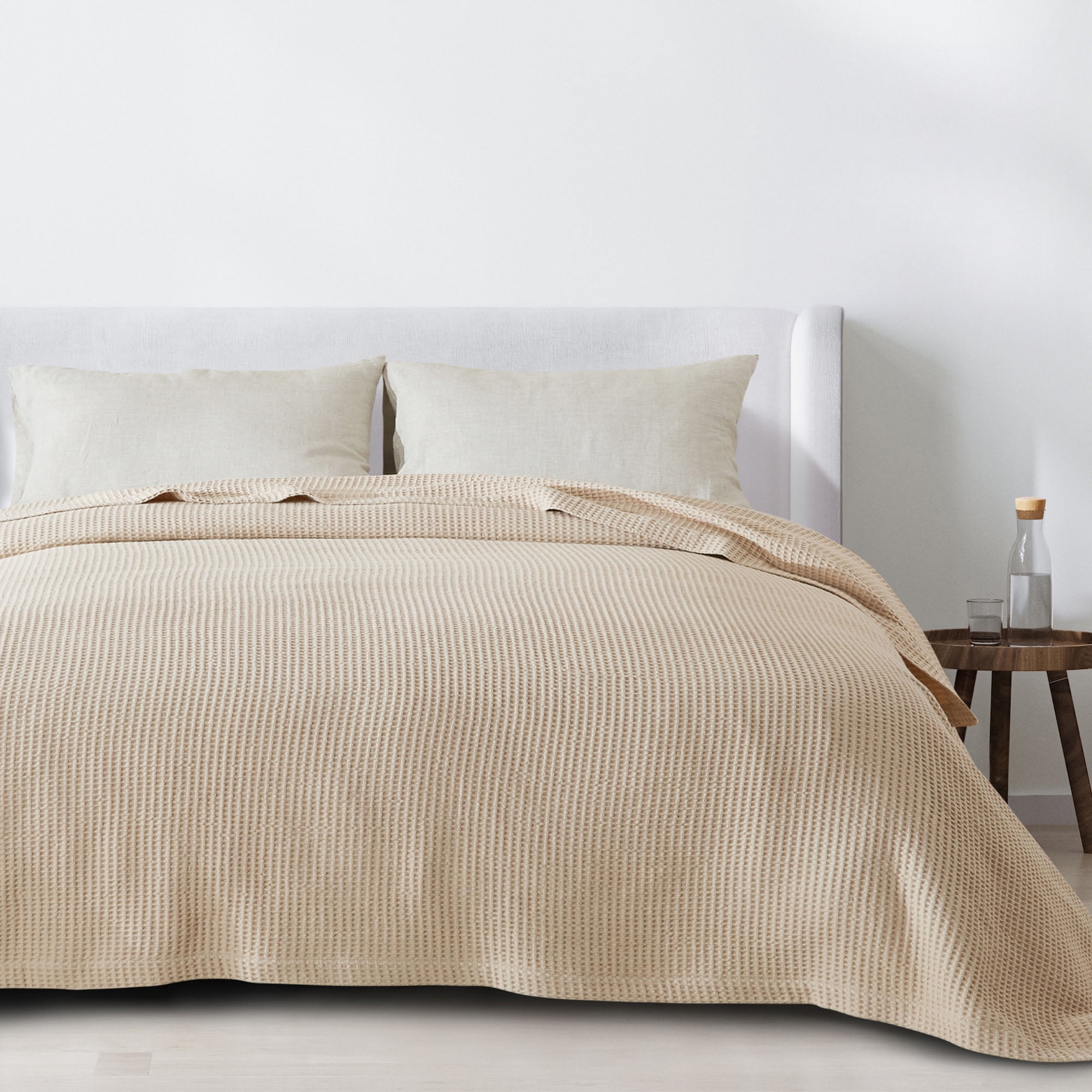 Great Bay Home All-Season Waffle Cotton Bed Blanket 90x90 (Full / Queen, Oatmeal)