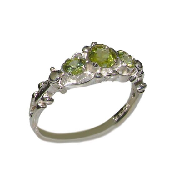 LBG British Made 925 Sterling Silver Natural Peridot Womens Trilogy Ring - 33 size options - Sizes 4 to 12 Available