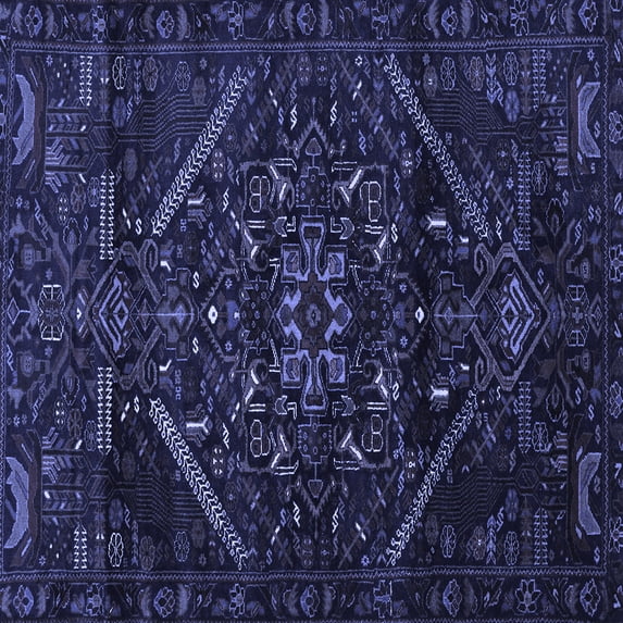 Ahgly Company Machine Washable Indoor Square Abstract Blue Contemporary Area Rugs, 8' Square