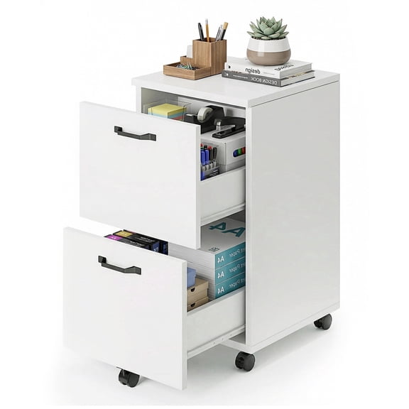 EDX 2 Drawer File Cabinet, Rolling File Cabinet with Lockable Wheels, Printer Stand with Storage, for Home Office, White