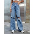 thumbnail image 6 of Women'S Ripped Jeans High Waisted Distressed Baggy Straight Wide Leg Pants Middle Blue M, 6 of 8