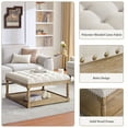 thumbnail image 6 of HUIMO Large Square Ottoman Coffee Table for Living Room, Upholstered Button Tufted Linen Footrest Storage Ottoman with Solid Wood Shelf, Footrest Stool (Beige), 6 of 9