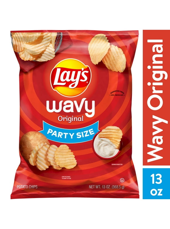 Lay's Wavy Original Potato Snack Chips,Party Size, 13 oz Bag