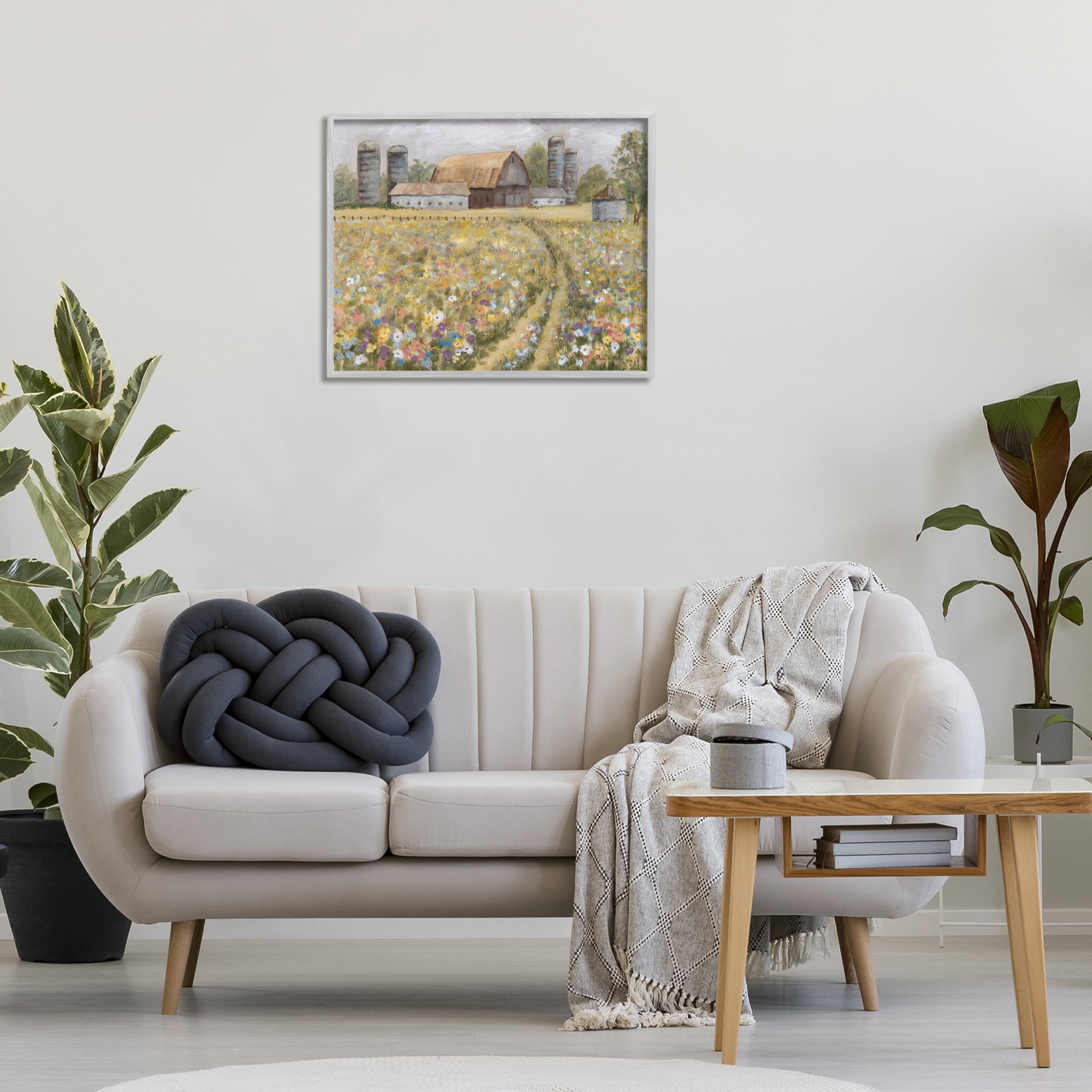 Stupell Industries Meadow Path to Barn Landscape Painting Gray Framed Art Print Wall Art, 30 x 24