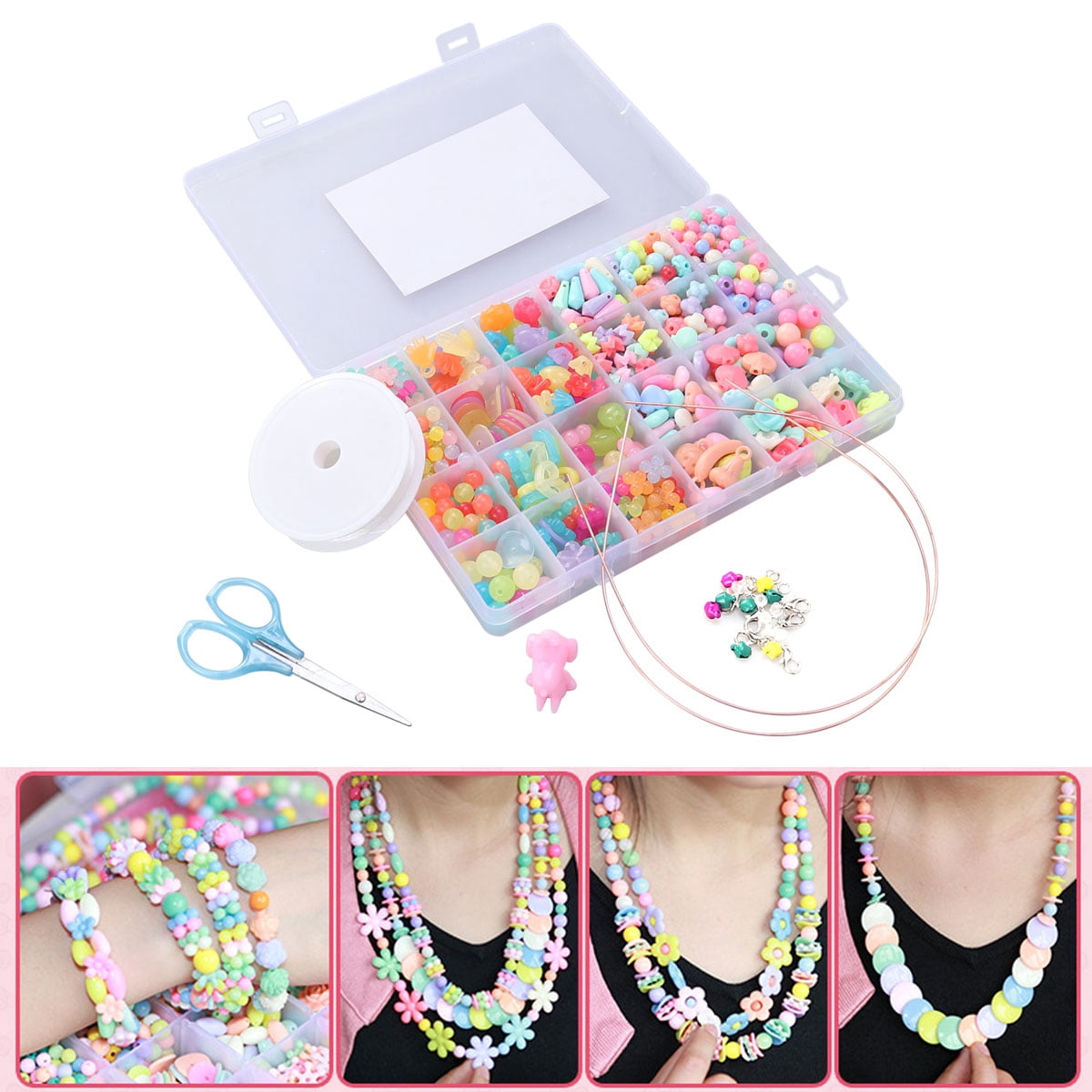 Coffret 240 Perles Pour Bracelets Enfants – 24 Modèles DIY Avec Trou Pour Fil - 12