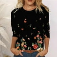 thumbnail image 2 of 3/4 Length Sleeve Shirts for Women 2023 Round Neck Loose Casual Blouses Three Guarter Length T Shirt Fall Tops, 2 of 7