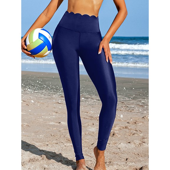 Alove Womens High Waisted Swimming Pants Swimming Trunks Solid Color Swim Pants Long Swim Leggings Board Shorts