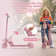 Kick Scooter with LED Light-Up Wheels, Foldable Lightweight Design with 3-Level Adjustable Handlebar, 5 Shock-Absorbing Wheels, Non-Slip Deck, for Ages 6–18, 110 lbs Capacity, Light Pink