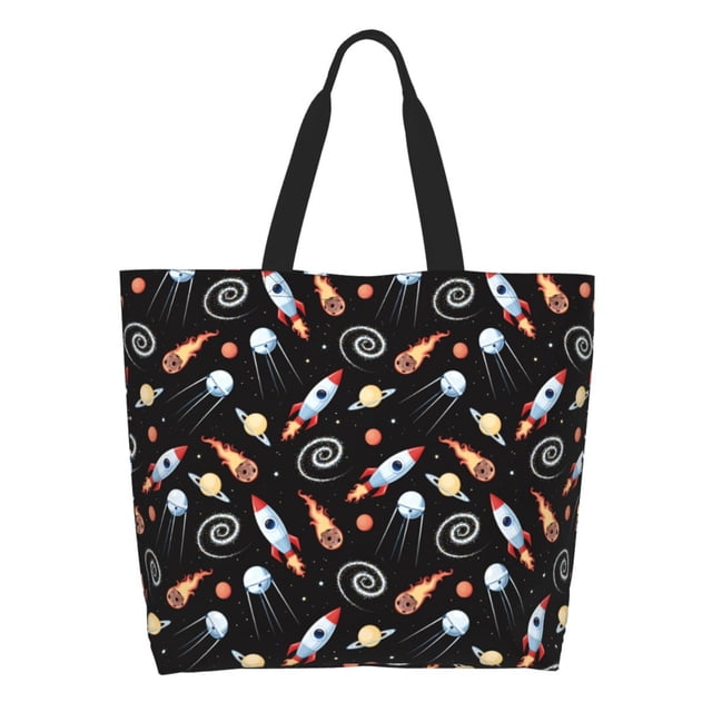 Fotbe Space Rocket Bolsa Tote Estética de Lona con Estampado para Mujer - Bolsa Reutilizable de Hombro Casual para Vacaciones, Compras, Trabajo y Gimnasio