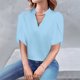 thumbnail image 2 of Mujeres Manga Corta de Verano Tops Suelto Color Sólido Cuello en V Casual Top, Blusa de Poliéster para las Mujeres, Lavado de Manos Primavera Y Moda de Verano, 2 of 7