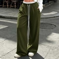 thumbnail image 2 of Riecok Straight Leg Sweatpants for Women Plus Size Elastic Waist Pants with Ruffle Drawstring Sweat Pant Fall Trouser with Pockets Army Green L, 2 of 8