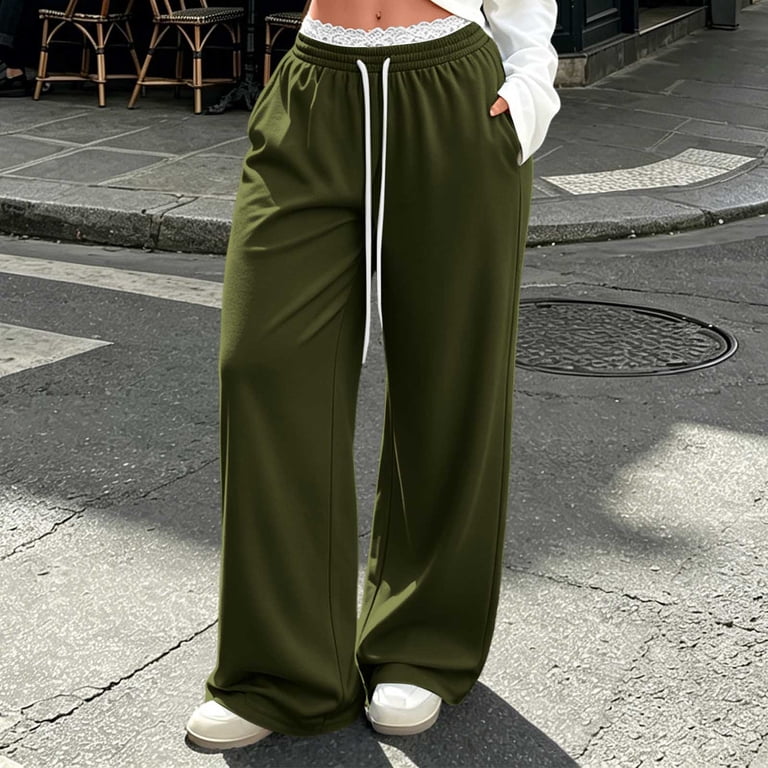 hlysgo Wide Leg Pants for Womens High Waisted Baggy Sweatpants Fall ...