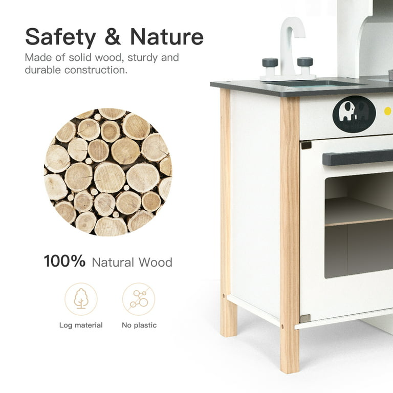  Woodandhearts Wooden Play Kitchen for Kids - Toy Kitchen -  Kitchen Pretend Play for Toddler - Montessori Eco Toy (Creative cooking in  Natural wood+white) : Handmade Products