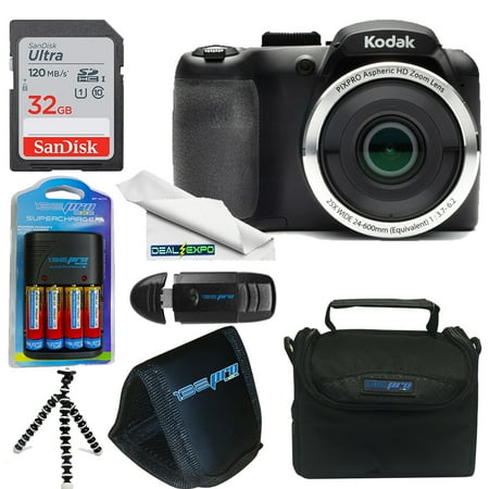 Kodak PIXPRO AZ252 Digital Camera (Black) + Deal-expo Accessories Bundle