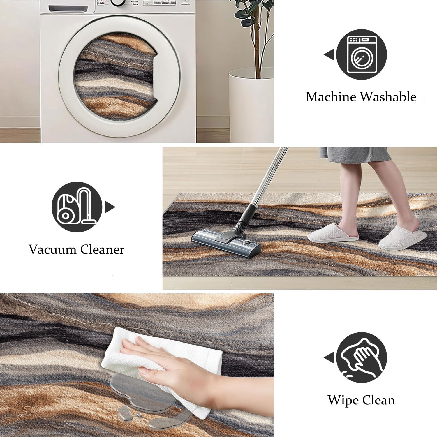 3-Piece Farmhouse Kitchen Rug Set, Washable Anti Slip Striped Floor Mats in 3 Sizes, Stain Resistant Decor Rugs for Kitchen Hallway Bathroom Home Christmas Decor