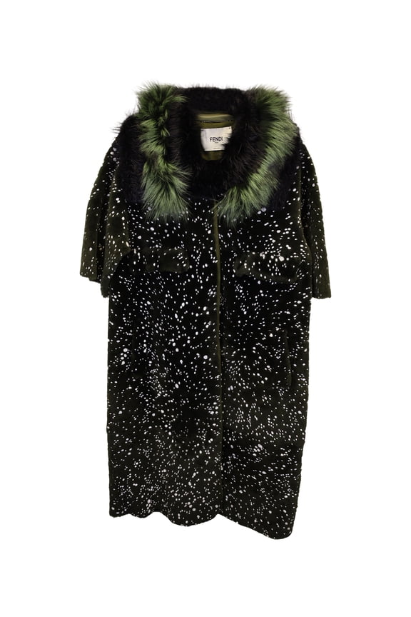 Pre-Owned Fendi Fall 2014 Runway Speckled Fur-Trimmed Coat in Green Leather