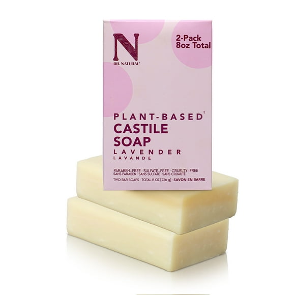 Dr. Natural Castile Bar Soap, Gentle Soap Bar, Lavender, 2 x 226 g