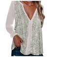 thumbnail image 6 of YODETEY Sequin-Embellished Long-Sleeve Top for Women’s Fashion - Womens Sexy V-neck Collar Sequin Color Long Sleeve Fold Navel Casual Blouse Tops, 6 of 6