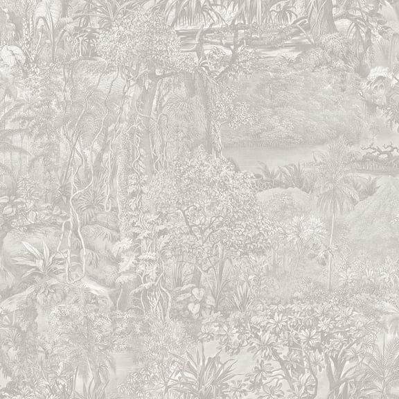 Tempaper Jungle Toile Grey Peel and Stick Wallpaper, 20.5" x 16.5'