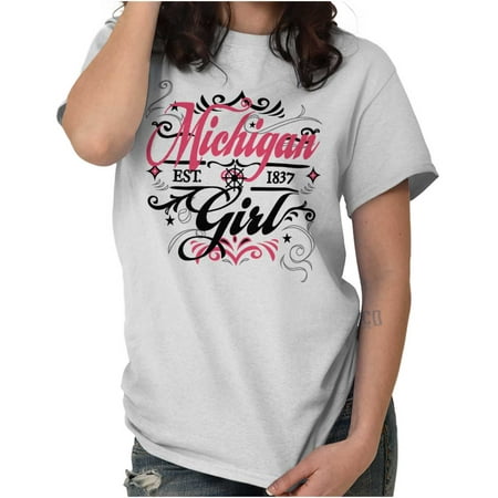 Brisco Brands Michigan Girl Vacation Gift MI Lady Short Sleeve T Shirt