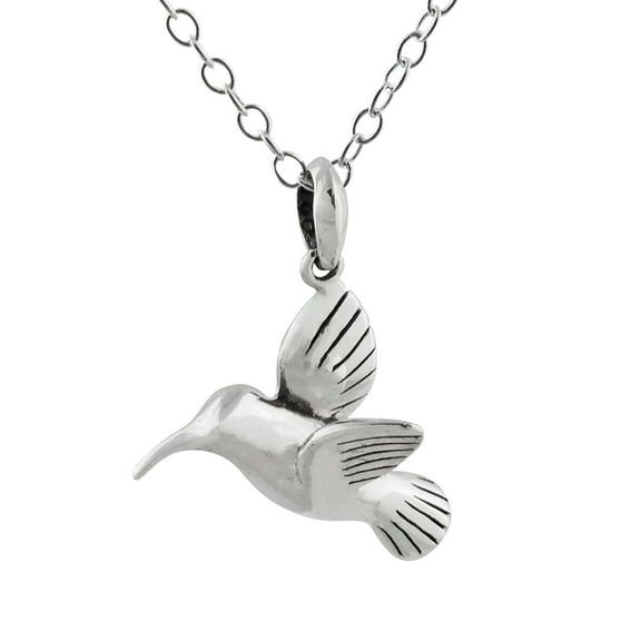 Sterling Silver Hummingbird Charm Necklace, 18" Chain