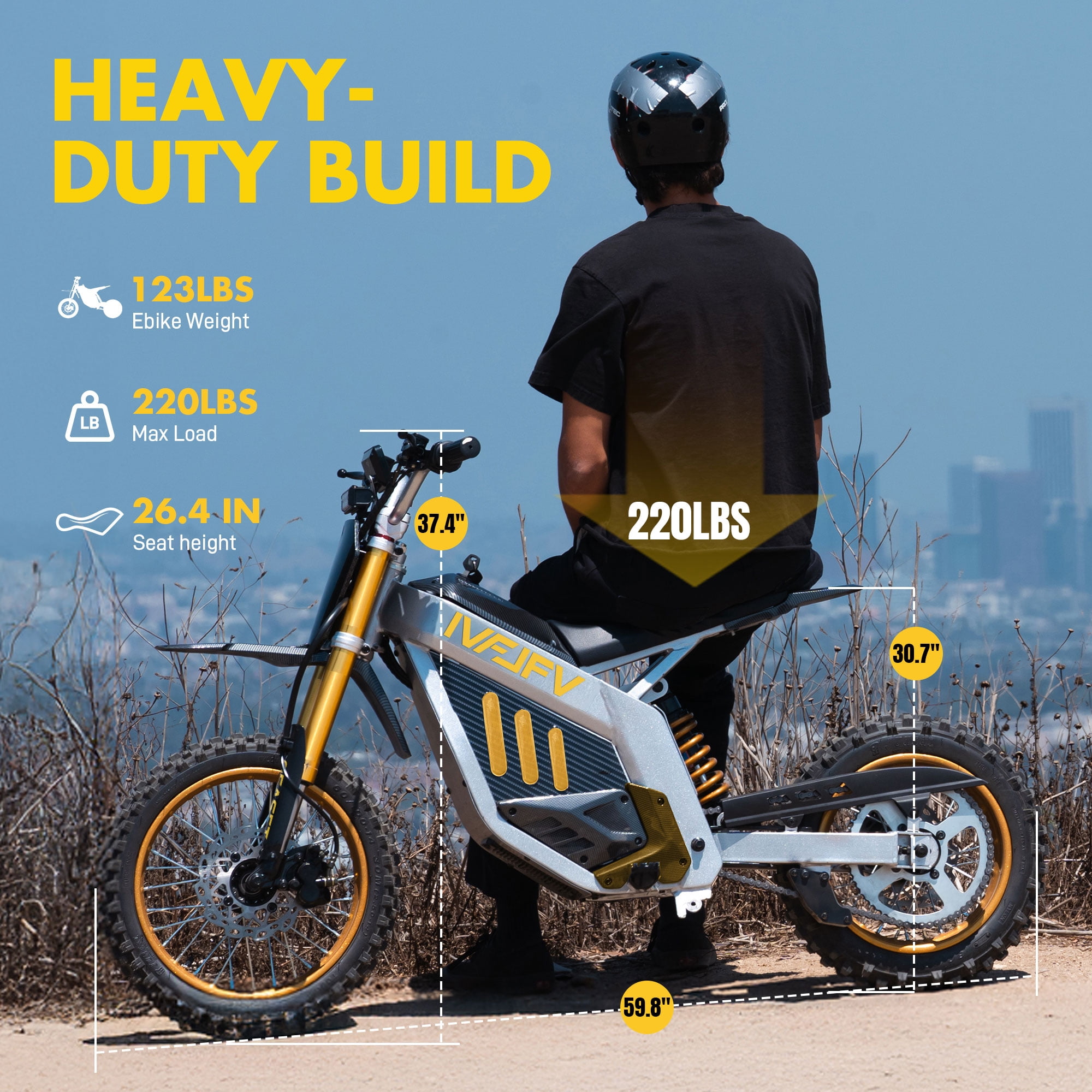 Electric Dirt Bike for Teens Adults, 14"/12" Fat Tire,Peak 3000W Mid-Drive Motor and 48V 30AH Battery, 42 MPH Max Speed,Hydraulic Off-Road E-dirt Bike for Age 13+,Gold