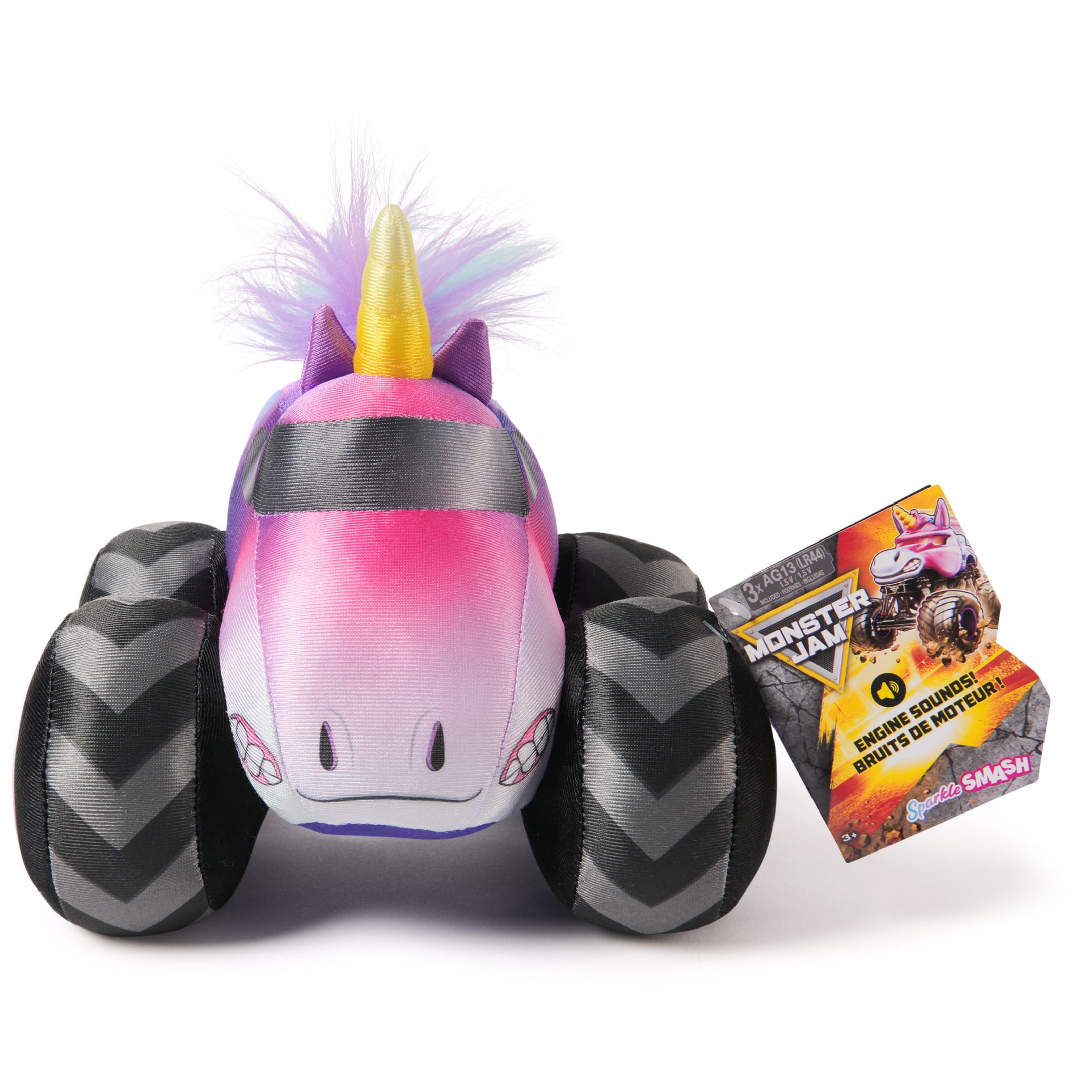 Monster Jam Sparkle Smash Plush Truck with Sound Effects, Plush Toy for Ages 3 and Up, 7”