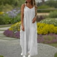 thumbnail image 2 of Lenpel Jumpsuits for Women Trendy Sleeveless V Neck Spaghetti Strap Tie Shoulder Wide Leg Rompers Casual Loose Overalls with Pockets, 2 of 7
