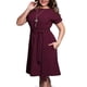 thumbnail image 1 of Plus Size High Waist Women Dress Belted Casual Midi Dress Summer Dress Loose Waist Knee Length Dress XXL (Dark Red), 1 of 1