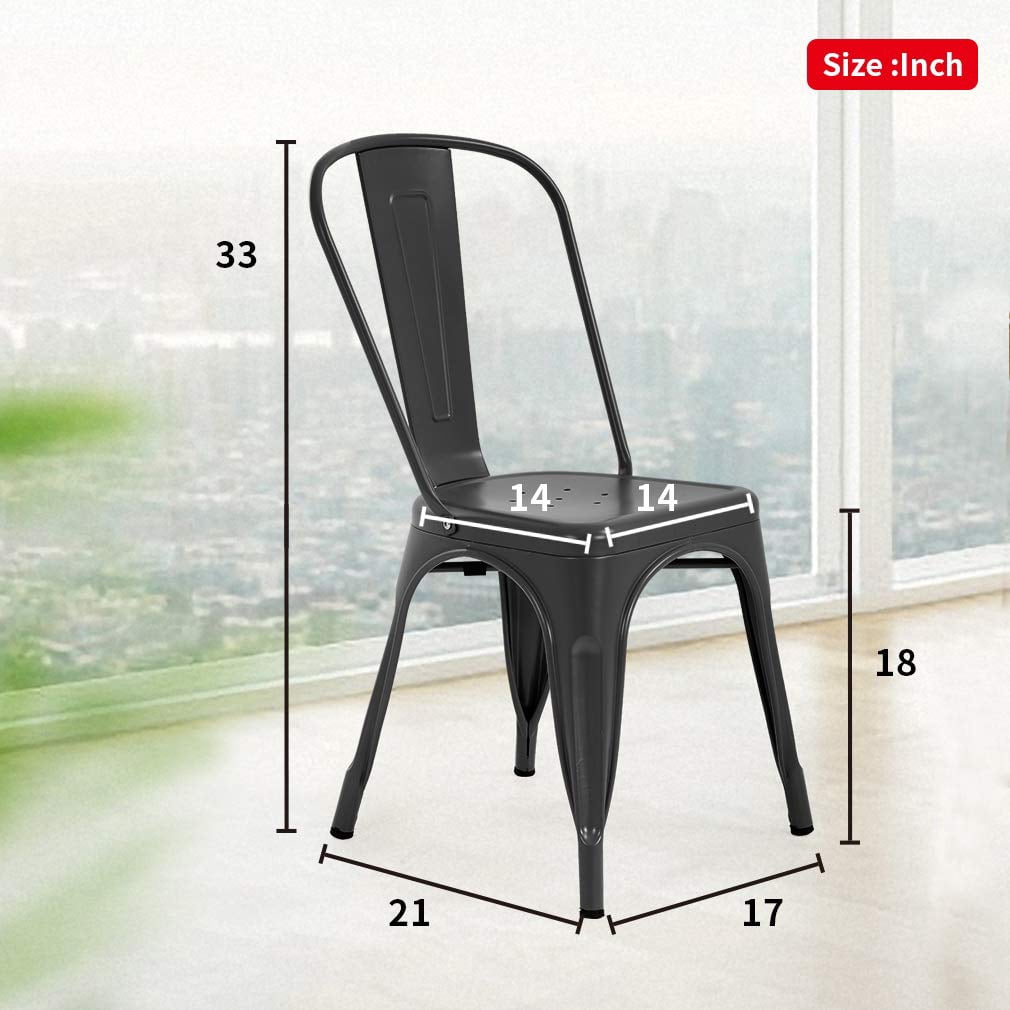 NiamVelo Metal Dining Chairs Set of 2, Indoor/Outdoor Patio Chairs, 18 Inch Stackable Chairs for Kitchen, Restaurant Dining Room ,Café , Bistro Patio （Black）