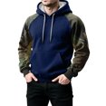 thumbnail image 4 of Men’s Pullover Hoodie with Camouflage Print Sleeves Adjustable Drawstring Hood and Front Kangaroo Pocket Casual Style Dark Blue L, 4 of 5