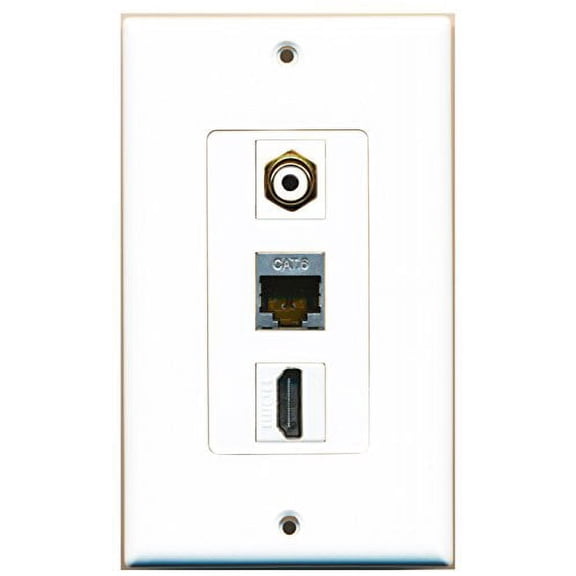 RiteAV - 1 Port HDMI and 1 Port RCA White and 1 Port Shielded Cat6 Ethernet Decora Wall Plate Decorative Style