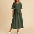 thumbnail image 3 of Tshirt Dress Women Cotton Linen Short Sleeve Scoop Neck Loose Fit Flowy Midi Dress Casual Summer Dresses, 3 of 7