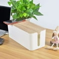 thumbnail image 1 of Caja de protección de enchufe de cable de alimentación de plástico de escritorio, caja organizadora de cable de datos multifuncional de grano de madera, caja de almacenamiento, 1 of 5
