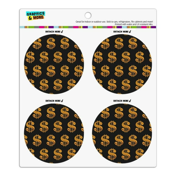 Gold Dollar Sign Money Pattern Refrigerator Fridge Locker Vinyl Circle Magnet Set