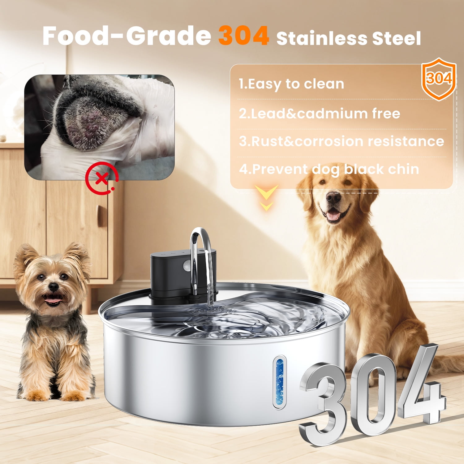 12L Dog Water Fountain Stainless Steel, Wireless Cat Water Fountain with 3 Modes, Battery Operated Automatic Pet Drinking Dispenser for Cats Dogs