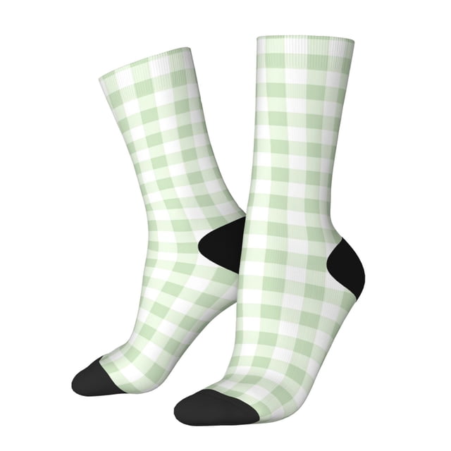 Balery Pistachio Green Checkboard Calcetas Largas con Estampado para Hombre y Mujer – Suaves y Transpirables, Talla Única (US 5-11)
