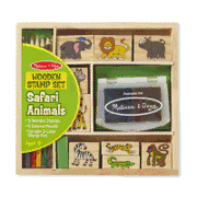 Melissa & Doug Wooden Stamp Set: Safari Animals - 9 Stamps, 5 Colored Pencils, 2-Color Stamp Pad