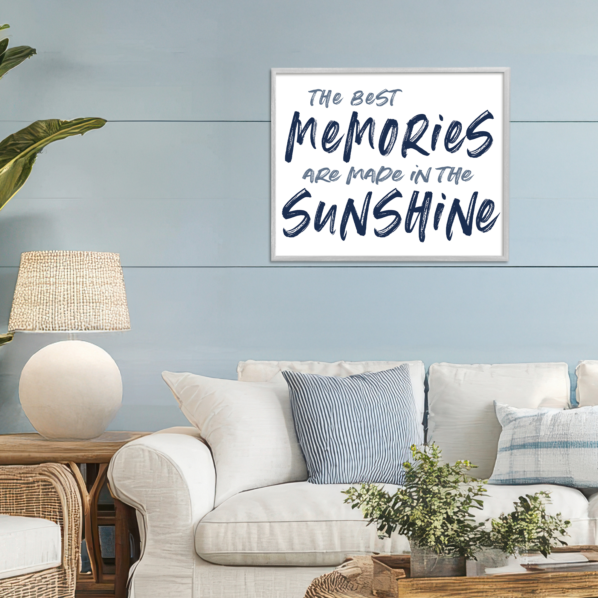 Memories Made In Sunshine Gray Framed Giclee Art, design by Lettered and Lined