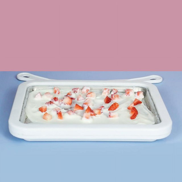Freidora de helado de alta gama con 2 raspadores, crema casera divertida y rápida para hacer rollos, yogur helado, helado, simple e instantáneo, acero inoxidable DIY