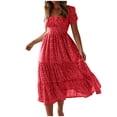 thumbnail image 1 of RKSTN Robes pour Femmes 2023 Robe d'Été Courte à Fleurs Col Carré Manches Courtes à Volants Superposés Boho Évasée Robes, 1 of 9