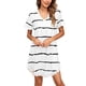 thumbnail image 1 of Gibobby Vestidos de fiesta Camisón de manga corta con estampado de rayas para mujer, camisón cómodo con cuello en V y encaje（Blanco， XL), 1 of 4