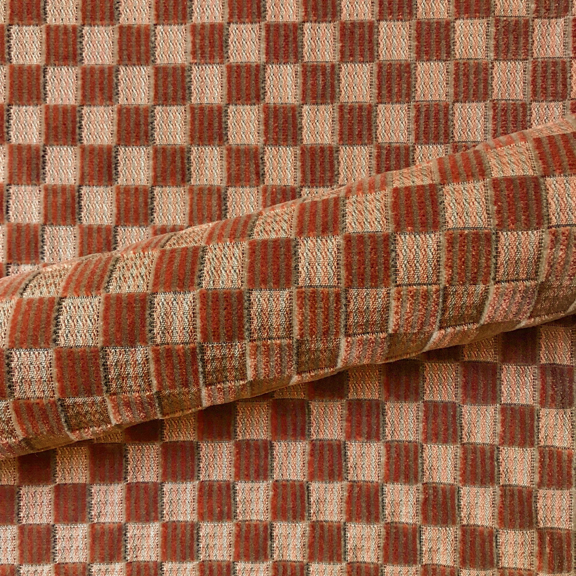 Russet Mod Check Mohair Cut Upholstery Fabric 54" by the Yard