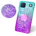 thumbnail image 3 of SOGA Rhinestone Liquid Quicksand Cover Cute Girl Phone Case Compatible for LG K92 5G Case, with Embedded Ring for Magnetic Car Mounts and Lanyard - Pink / Purple, 3 of 5