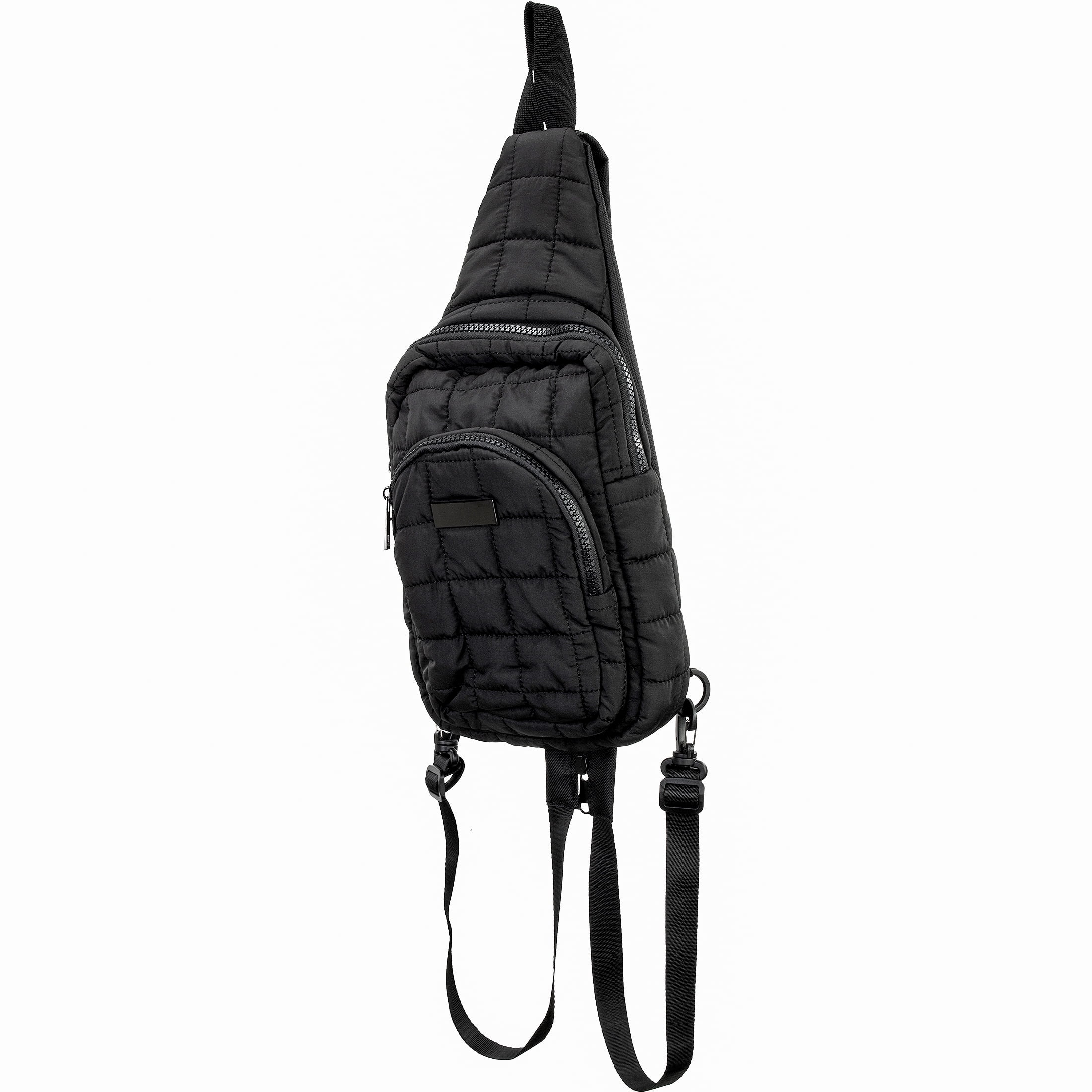 True Gear Quilted Polyester Convertible Crossbody Backpack for Women with Adjustable Straps, Black