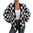 thumbnail image 3 of Cárdigan de Cuadros de Talla Grande para Mujer, Suéter Holgado con Estampado A Cuadros y Abertura Frontal, Prenda Exterior y Negro L, 3 of 10