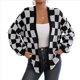 thumbnail image 3 of Cárdigan de Cuadros de Talla Grande para Mujer, Suéter Holgado con Estampado A Cuadros y Abertura Frontal, Prenda Exterior y Negro L, 3 of 10