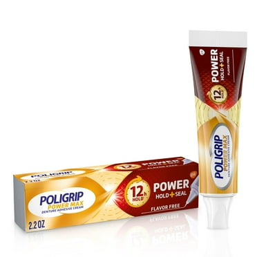 Super Poligrip Power Max Power Hold plus Seal Denture Adhesive Cream, Denture Cream for Secure Hold and Food Seal, Flavor Free - 2.2 oz C14