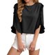 thumbnail image 1 of Women's Casual Chiffon Blouse Tops 3/4 Ruffled Sleeve Crew Neck Loose Fit Blouses Shirts Business Work Shirt apricot XXL, 1 of 4